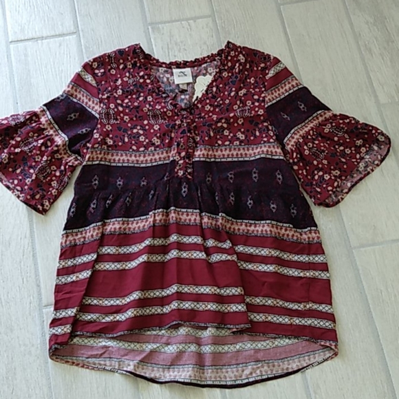 Knox Rose Tops - KNOX ROSE MDEEPCHERRY PATTERNED M BOHO TOP